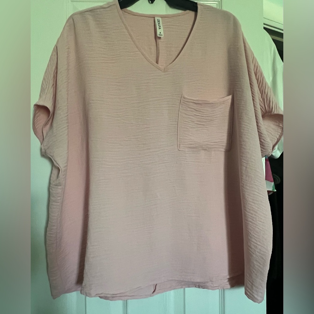 Women's Pink V-Neck Top